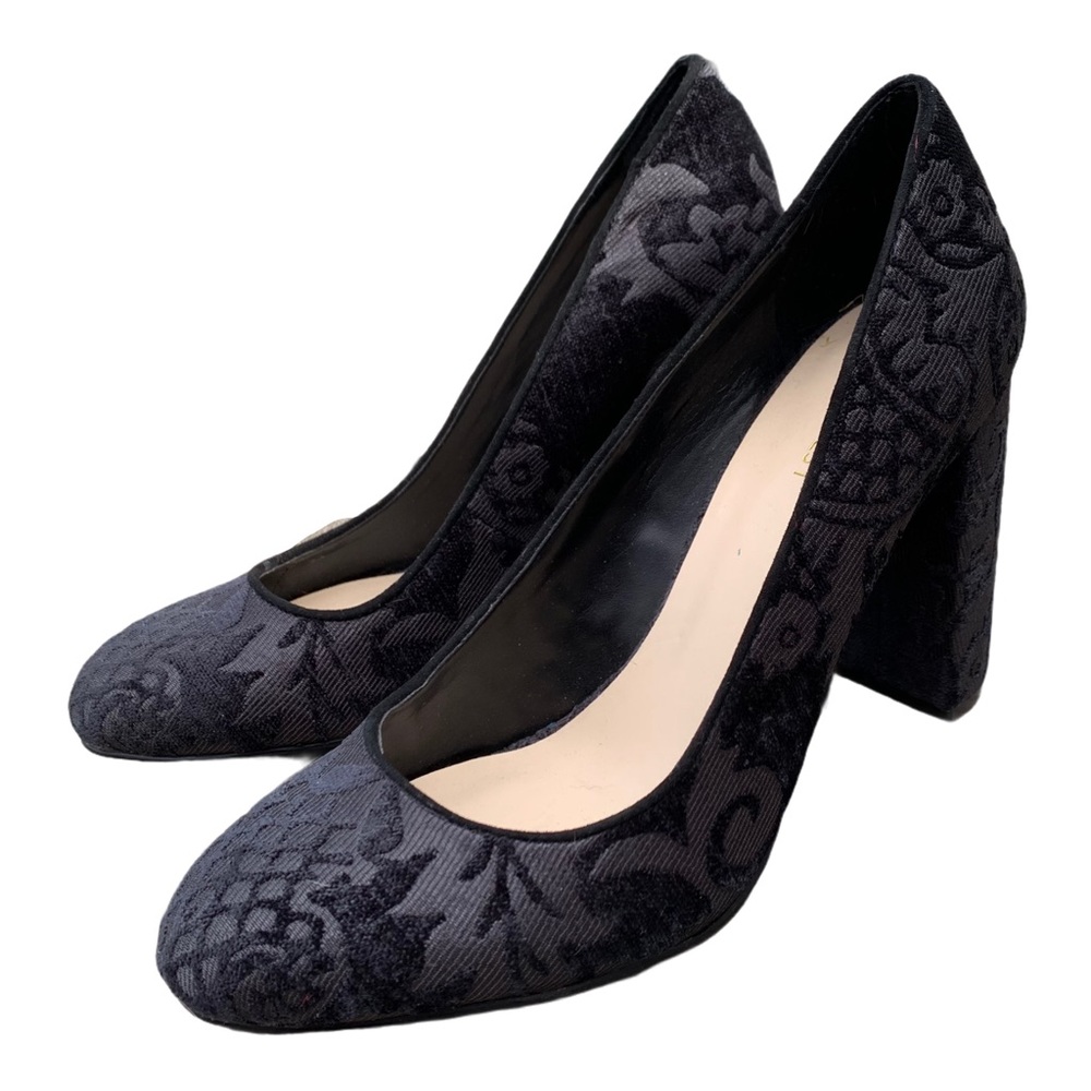 Nine West Black Jacquard Block Heel Pumps